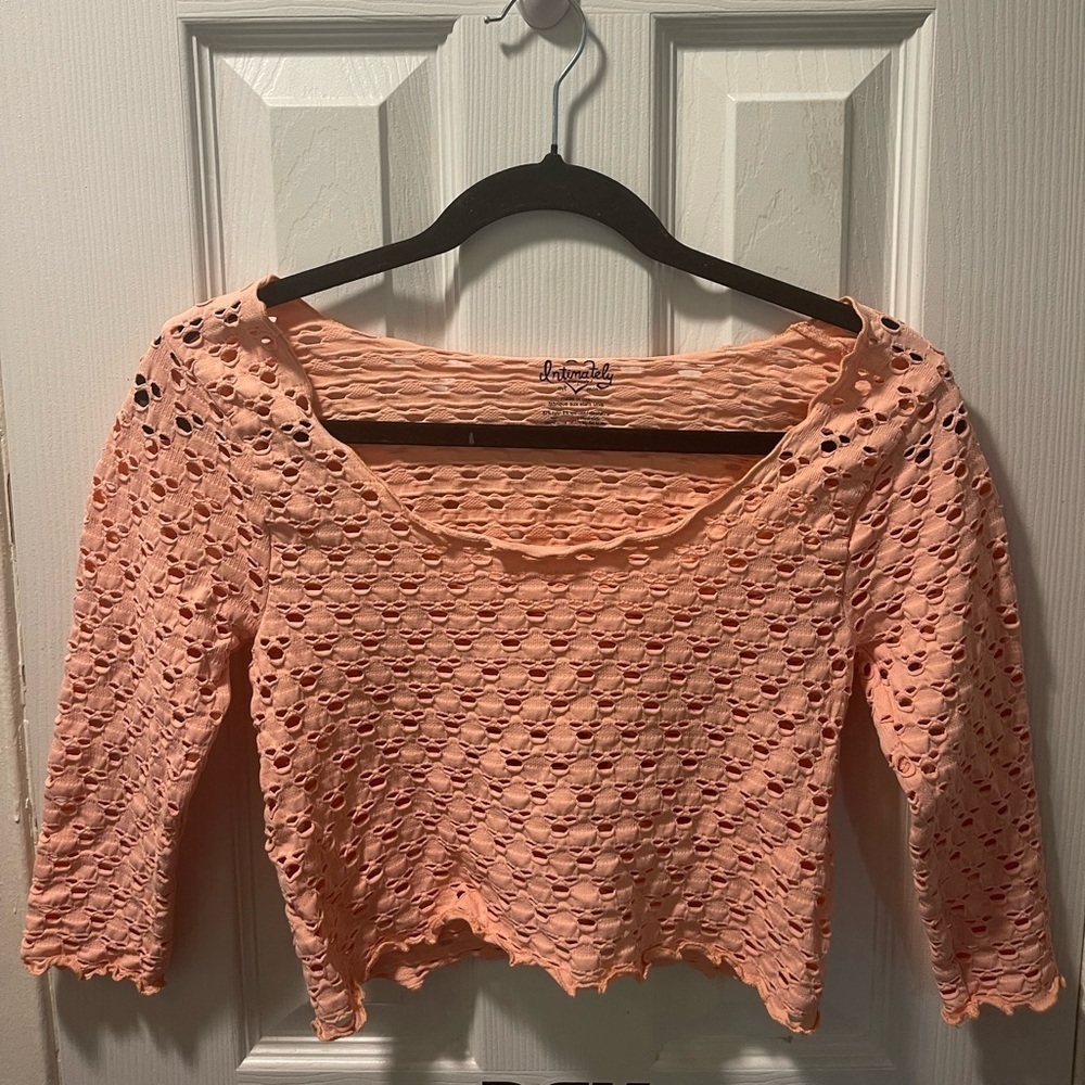Free People Coral Lace Blouse